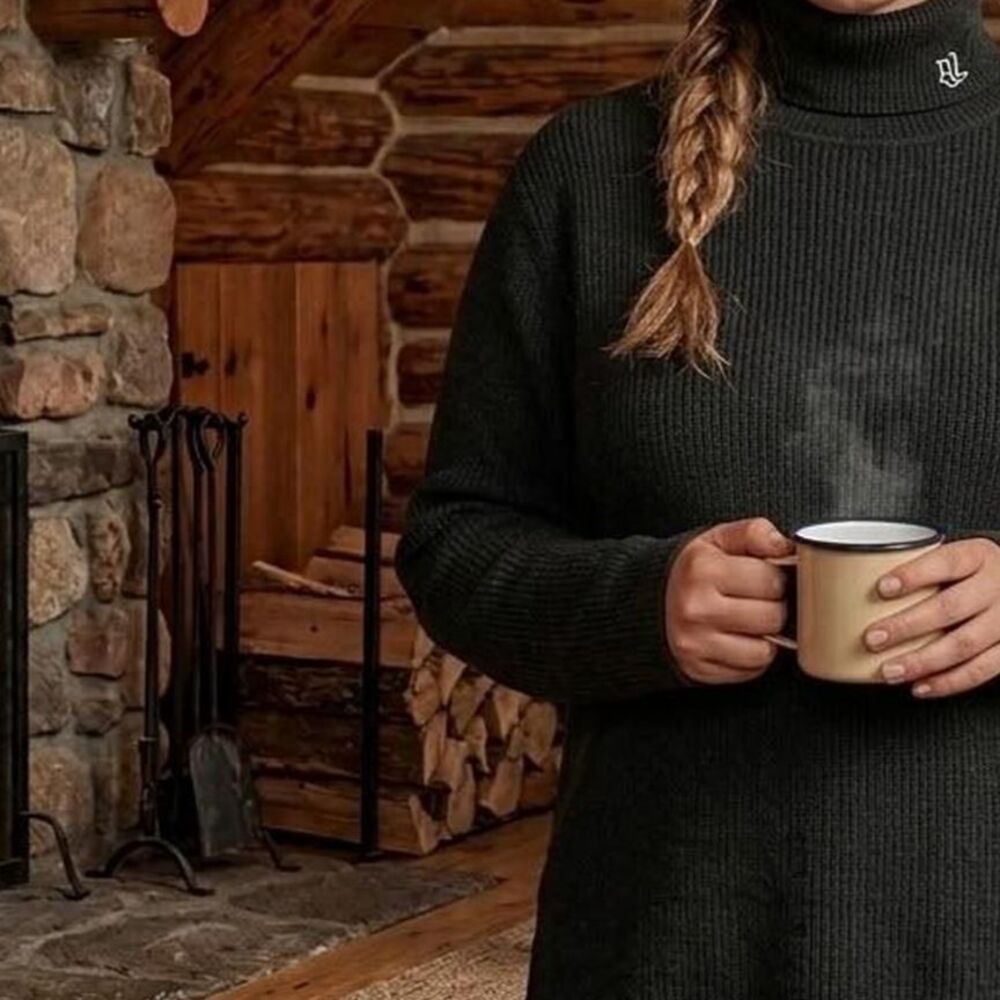 Lauren Ralph Lauren Charcoal Dark Gray Ribbed Turtleneck 1X cabincore  cozy